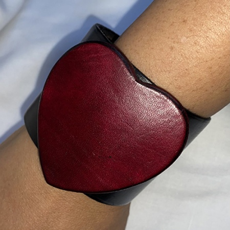 Red Heart on Black Leather Cuff!