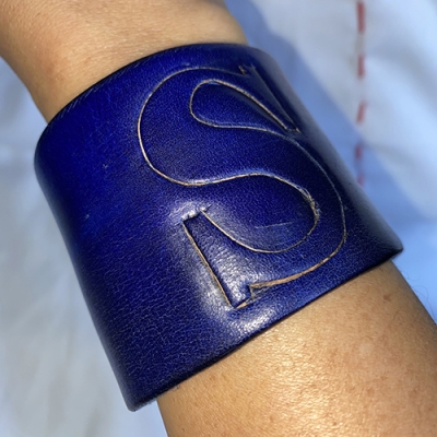 Navy Leather Initial &amp;quot;S&amp;quot; Cuff!